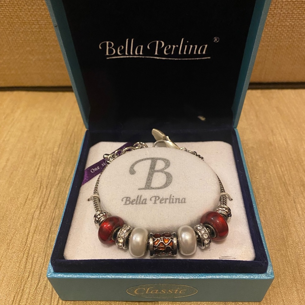 Bella Perlina Red and Silver Beaded Bracelet